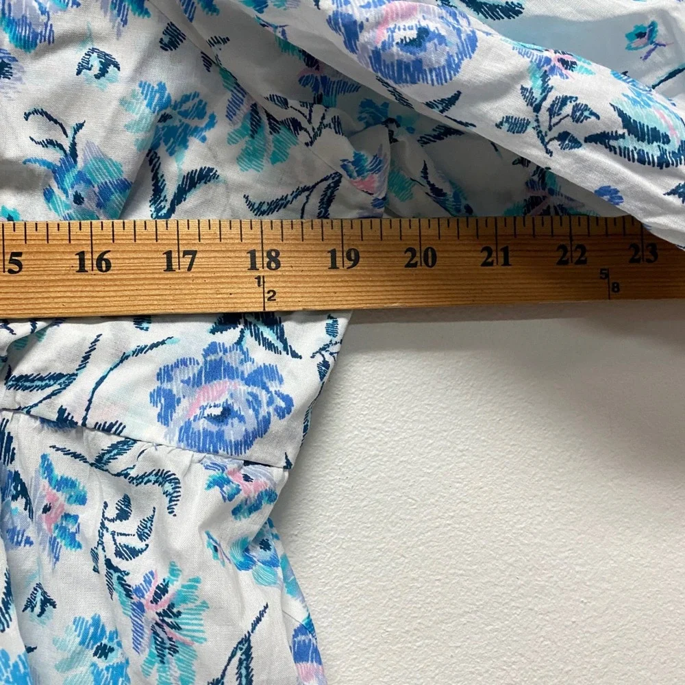 Lauren Conrad Milkmaid Floral Blouse Smocked Ruched Square Neck XXL Cottagecore - Picture 6 of 7